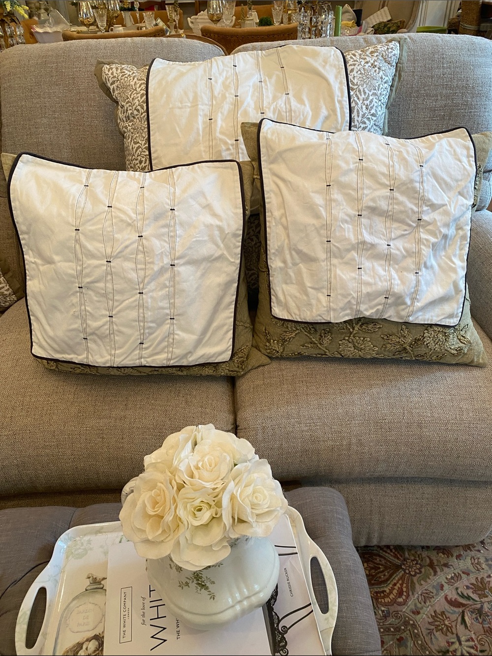 Set of 3 Nautica Throw Pillow Covers - White with Dark Blue Piping